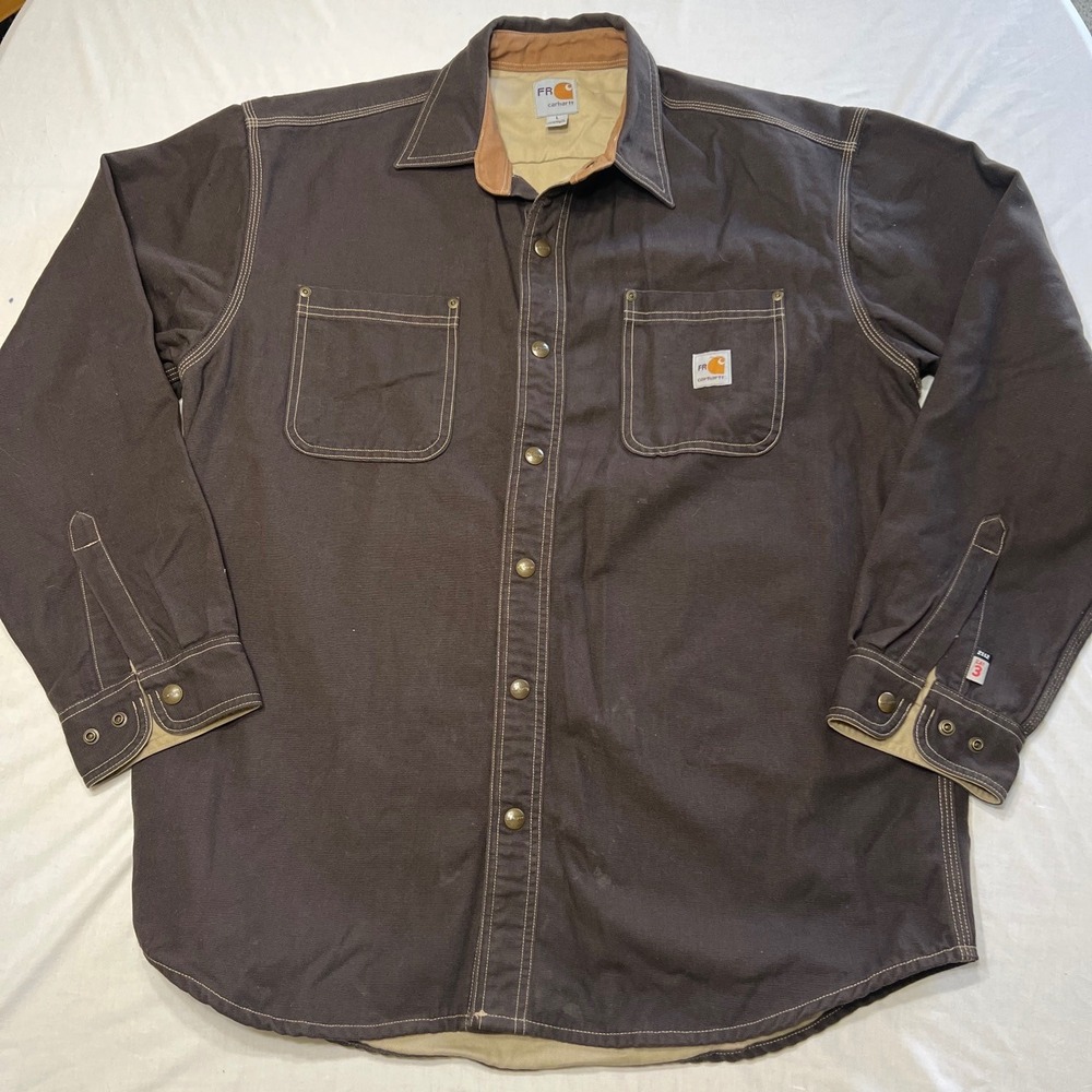 Carhartt FR Flame Resistant Canvas Shirt Jacket Brown 100432 201 Mens L CAT 3